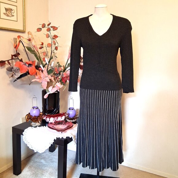 NWOT Orly Maxi V neck Long Sleeve Gray Teal Dress Cardigan Fall Winter Dresses - Picture 5 of 8